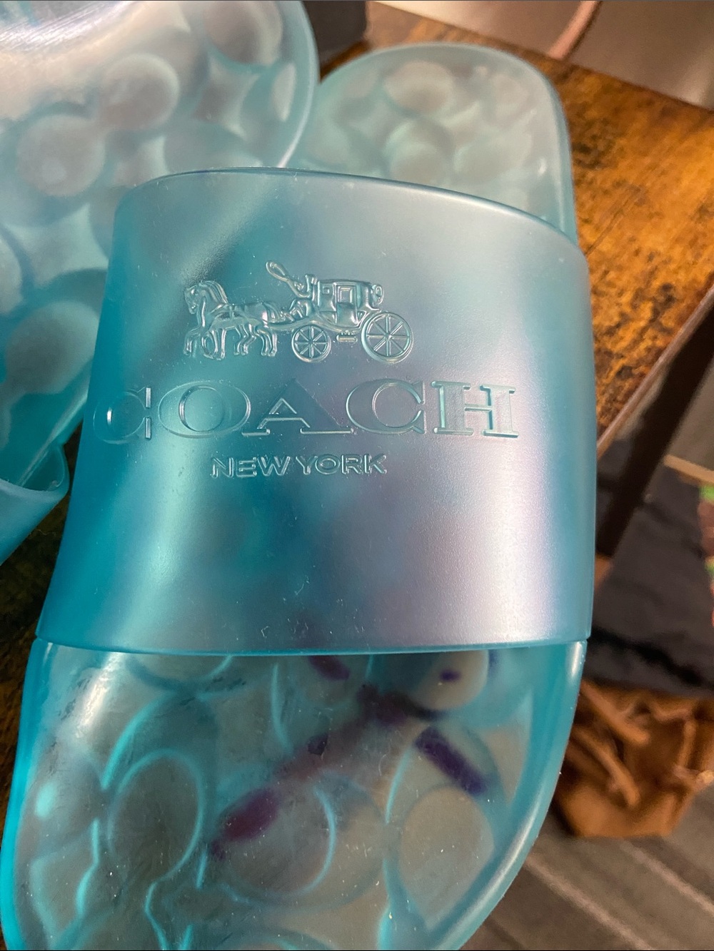 Coach Blue Translucent Rubber Slide Sandals - Picture 2 of 5